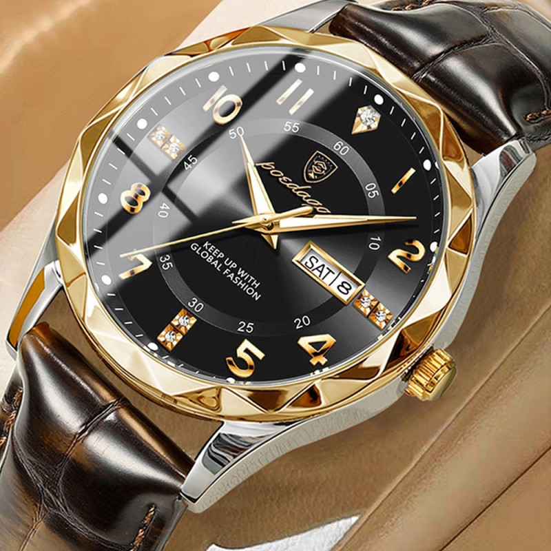Trendy waterproof watch. Men's fully automatic mechanical watch with dual calendars, quartz movement and luminous function, a wristwatch
